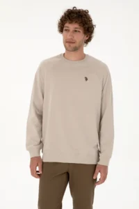 US Polo Assn. Men Regular Fit Crew Neck Stone Thin Basic Sweatshirt - Image 3