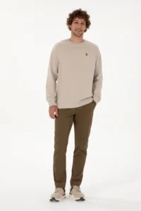 US Polo Assn. Men Regular Fit Crew Neck Stone Thin Basic Sweatshirt - Image 4