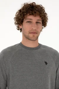 US Polo Assn. Men Regular Fit Crew Neck Anthracite Melange Thin Basic Sweatshirt - Image 2