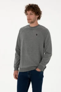 US Polo Assn. Men Regular Fit Crew Neck Anthracite Melange Thin Basic Sweatshirt - Image 3