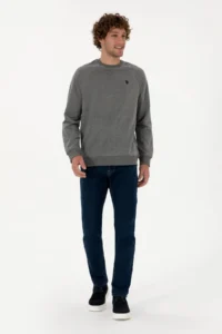 US Polo Assn. Men Regular Fit Crew Neck Anthracite Melange Thin Basic Sweatshirt - Image 4