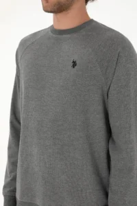 US Polo Assn. Men Regular Fit Crew Neck Anthracite Melange Thin Basic Sweatshirt - Image 7