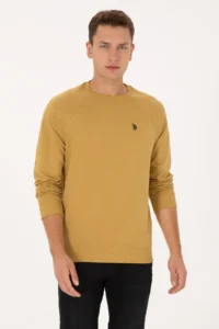 US Polo Assn. Men Regular Fit Crew Neck Mustard Thin Basic Sweatshirt