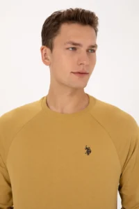 US Polo Assn. Men Regular Fit Crew Neck Mustard Thin Basic Sweatshirt - Image 2
