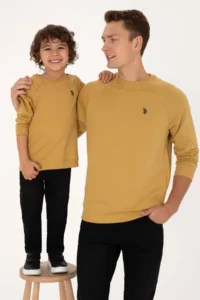 US Polo Assn. Men Regular Fit Crew Neck Mustard Thin Basic Sweatshirt - Image 3