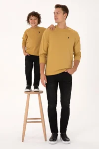 US Polo Assn. Men Regular Fit Crew Neck Mustard Thin Basic Sweatshirt - Image 4
