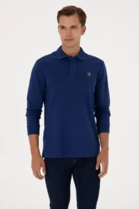 US Polo Assn. Men Regular Fit Polo Shirt Collar Indigo Basic Sweatshirt