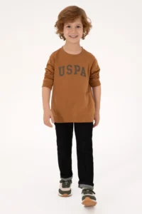 US Polo Assn. Boys' Camel Basic Crew Neck Sweatshirt