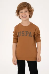 US Polo Assn. Boys' Camel Basic Crew Neck Sweatshirt - Image 2