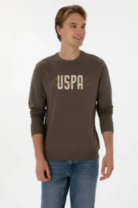 US Polo Assn. Men Regular Fit Crew Neck Mink Thin Sweatshirt - Image 3