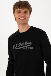 US Polo Assn. Men Crew Neck Regular Fit Black Thin Sweatshirt - Image 2
