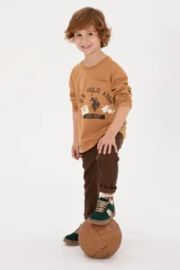 US Polo Assn. Boys' Camel Crew Neck single jersey Sweatshirt