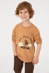 US Polo Assn. Boys' Camel Crew Neck single jersey Sweatshirt - Image 2