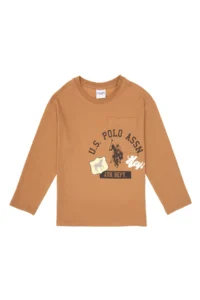 US Polo Assn. Boys' Camel Crew Neck single jersey Sweatshirt - Image 3