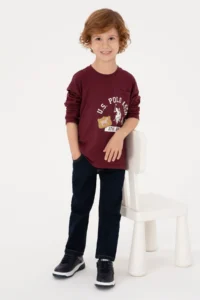 US Polo Assn. Boys' Burgundy Crew Neck single jersey Sweatshirt - Image 2