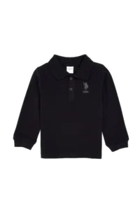 US Polo Assn. Boys' Black Polo Shirt Collar Basic Sweatshirt