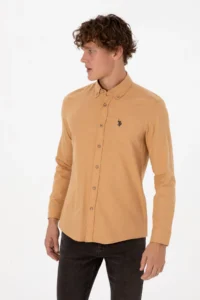 US Polo Assn. Men Camel Long Sleeve Basic Shirt - Image 3