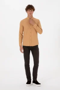 US Polo Assn. Men Camel Long Sleeve Basic Shirt - Image 4