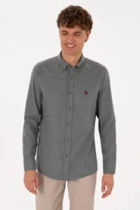 US Polo Assn. Men Gray Long Sleeve Basic Shirt - Image 3