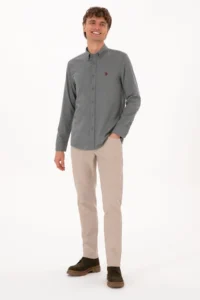 US Polo Assn. Men Gray Long Sleeve Basic Shirt - Image 4