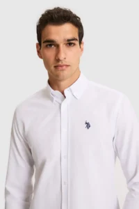 US Polo Assn. Men WHITE Long Sleeve Basic Shirt - Image 2