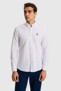 US Polo Assn. Men WHITE Long Sleeve Basic Shirt - Image 3