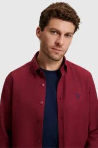 US Polo Assn. Men Burgundy Long Sleeve Basic Shirt - Image 2