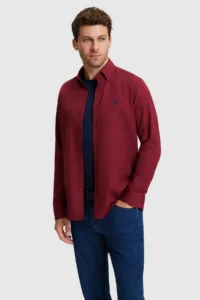 US Polo Assn. Men Burgundy Long Sleeve Basic Shirt - Image 3