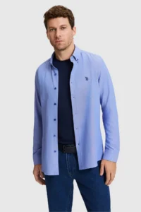 US Polo Assn. Men Saks BLUE Long Sleeve Basic Shirt