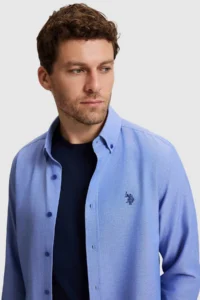 US Polo Assn. Men Saks BLUE Long Sleeve Basic Shirt - Image 2