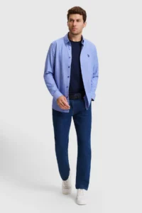 US Polo Assn. Men Saks BLUE Long Sleeve Basic Shirt - Image 4