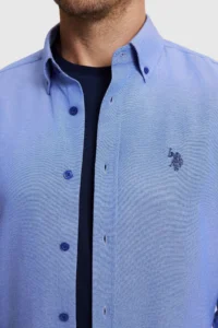 US Polo Assn. Men Saks BLUE Long Sleeve Basic Shirt - Image 6