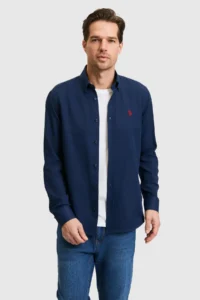 US Polo Assn. Men NAVY BLUE Long Sleeve Basic Shirt - Image 4
