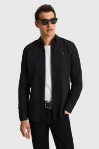 US Polo Assn. Men Black Long Sleeve Basic Shirt - Image 3
