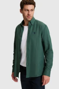 US Polo Assn. Men dark Green Long Sleeve Basic Shirt - Image 3