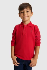 US Polo Assn. Boys' Red 100% Cotton Polo Shirt Collar Sweatshirt - Image 3