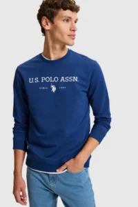 US Polo Assn. Men Indigo Crew Neck Regular Fit  Basic Sweatshirt - Image 3