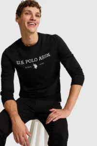 US Polo Assn. Men Black Crew Neck Regular Fit  Basic Sweatshirt