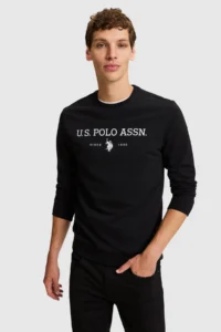 US Polo Assn. Men Black Crew Neck Regular Fit  Basic Sweatshirt - Image 3