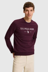US Polo Assn. Men Burgundy Crew Neck Regular Fit  Basic Sweatshirt
