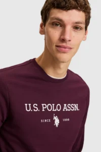 US Polo Assn. Men Burgundy Crew Neck Regular Fit  Basic Sweatshirt - Image 2