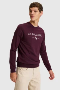 US Polo Assn. Men Burgundy Crew Neck Regular Fit  Basic Sweatshirt - Image 3