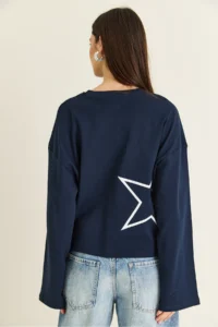Bianco Lucci Women's Navy Blue Print Detailed Long Sleeve Oversize Modal Blouse 12511 - Image 6