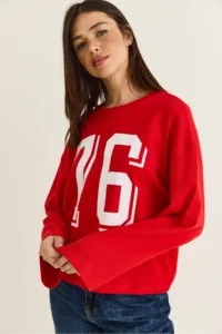 Bianco Lucci Women's Red Print Detailed Long Sleeve Oversize Modal Blouse 12511 - Image 3