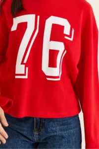 Bianco Lucci Women's Red Print Detailed Long Sleeve Oversize Modal Blouse 12511 - Image 6
