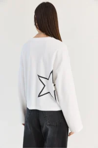 Bianco Lucci Women's White Print Detailed Long Sleeve Oversize Modal Blouse 12511 - Image 7