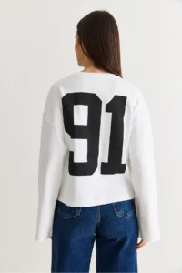 Bianco Lucci Women's White 91 Printed Oversize Long Sleeve Modal T-Shirt 12470 - Image 6