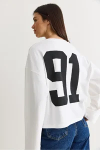 Bianco Lucci Women's White 91 Printed Oversize Long Sleeve Modal T-Shirt 12470 - Image 7
