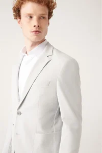 Avva Men's Gray Bi-Stretch Unlined Double Slit Comfort Slim Fit Jacket - Image 2