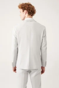 Avva Men's Gray Bi-Stretch Unlined Double Slit Comfort Slim Fit Jacket - Image 4
